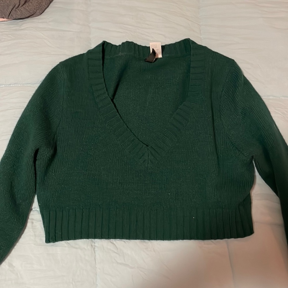 Dark Green Divided knitted crop top, Size M